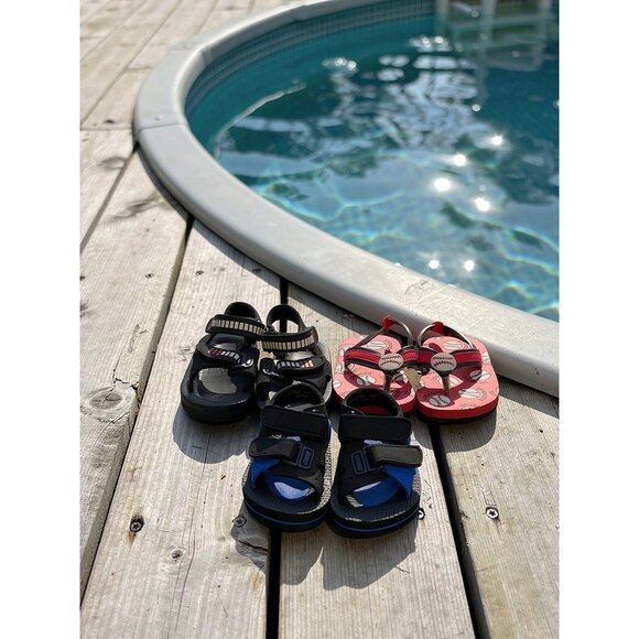 Lot Of 3 Baby Boy Sandals Size 4 & 5 Mixed Styles Lightweight Velcro Closures - Picture 5 of 9